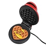 Mini Herzform Waffeleisen 350 W, Waffelmaker Elektrischer Herzwaffeleisen mit Antihaftbeschichtung, Doppelseitige Heizung, für Leckere Waffeln, Sandwiches, Hamburger (Rot)