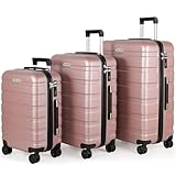TANTOMI Koffer Set 3 Teilig Hartschale, Kofferset, Gepäck-Sets Koffer & Trolley Handgepäck, Reisekoffer mit Passwortsperre, Hartschalenkoffer Suitcase mit 4 Rollen(Rosa Gold, 3 Stück)