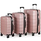 TAN.TOMI Koffer Set 3 Teilig Hartschale, Kofferset, Gepäck-Sets Koffer & Trolley Handgepäck, Reisekoffer mit Passwortsperre, Hartschalenkoffer Suitcase mit 4 Rollen(Rosa Gold, 3 Stück)