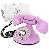 Opis Technology FunkyFon Cable : Retro Telefon mit Wählscheibe/Retro Wählscheibentelefon/Nostalgie Telefon mit Wählscheibe in geschwungenem 1920er Stil mit elektronischer Klingel (pink)