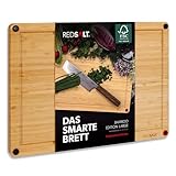 REDSALT® innovatives Bio Bambus Holz Schneidebrett rutschfest | L 42x30x2,5cm groß Holzbrett beidseitig verwendbar tiefe Saftrille FSC zertifiziert premium Schneidbrett Küche Grill Geschenk nachhaltig