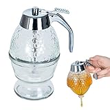ORION Glas Spender Dispenser für Honig Sirup Honig-Dosierer mit Untersatz Speicher Ständer