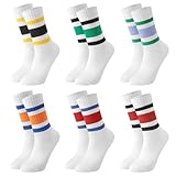 Utensilsto 6 Paar Socken Damen 35-38 Tennissocken Retro Sportsocken Baumwollesocken Weiß Socken mit Bunte Streifen Motiv Damen für Arbeit Lauf
