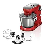 Bosch Hausgeräte Küchenmaschine Serie 8 MUM9A66R00, Edelstahl-Schüssel 5,5 L, Planetenrührwerk, Profi-Knethaken, Schnee-, Silikonbesen, 7 Arbeitsstufen, 1600 W, Rot/Silber
