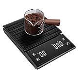 WIYETY Digitale Kaffeewaage mit Timer: Wiederaufladbare Kaffee Waage mit 0,1g Hohe Präzision, Espresso Waage mit LED Display & Tara Funktion, Küchenwaage, für Filterkaffee, Max. Gewicht 3 Kg