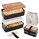 DEATPOYE Bento Lunchbox Erwachsene, 1200ml Japanische Bento Box, 2-Stufige Brotdose Lunch Box mit Besteck und Tasche, Lunchbox für Erwachsene und Kinder zur Arbeit und Schule (Schwarz)