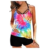 riou Zweiteiliger Tankini für Damen, Blumenmuster, elegant, Push-Up-Badeanzug, Bikini, Übergrößen, Grün XXL