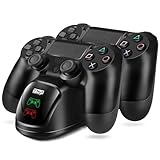 TNP PS4 Controller-Ladestation, PS4 Aufladestation, Ladegerät für Sony-PlayStation-4-Original-DualShock-4-Wireless-Controller, mit USB-Ladekabel und LED Anzeige, Passend für PS4 Pro/Slim, Schwarz