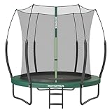 SONGMICS Federloses Trampolin Ø 244 cm, Trampolin Outdoor für Kinder, elastische Seile, Sicherheitsnetz mit Reißverschluss, Glasfaserstangen, sicher, geräuscharm, dschungelgrün STR086C01