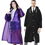 AMANMNA 2 Stück Regenjacke Windbreaker Wasserdicht Regenponcho Regencape Atmungsaktiv Durchsichtig Regen Ponchos mit Kapuze Regenmantel Regenkleidung für Herren Damen (Schwarz & Lila)