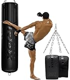 RDX 145CM Boxsack Hängend mit Handschuhen und Stahlkette Drehwirbel, 25KG Gefüllt Box Set 50KG Füllmenge, Erwachsene Maya Hide Leder Punching Bag für Boxen Kickboxen MMA Muay Thai Karate
