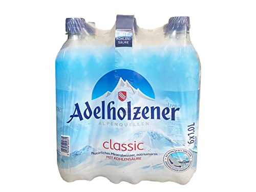 Adelholzener Mineralwasser Classic Naturell 0,5 & 1,0 Liter | 6er & 12er Packs inkl. Pfand + GRATIS HLKauf-Block | Natriumarm mit Kohlensäure (6 x 1Liter Classic + 1 HL Kauf-Block)