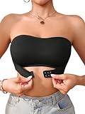 GORGLITTER Damen BH ohne Bügel Push Up BHS Frontverschluss Bandeau Top Trägerloser mit rutschfestem Einfarbig Bra Bralette Untertop Schwarz L