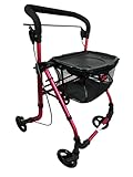 FabaCare Indoor Rollator ActimoHome, schmal mit Tablett, Leichtgewicht Wohnungsrollator faltbar, Heimrollator, bis 100 kg, Himbeerrot