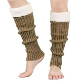 Damen Wintersocken mit Farbblockierung, haarig, warme Beine, gestapelte Socken, Weihnachten, warme Füße, zum Aufrühren, khaki, Einheitsgröße