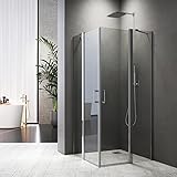 Duschkabine Eckeinstieg 80x90cm Duschabtrennung mit Pendeltür Schwingtür mit Fester Segment 6mm ESG NANO Glas Dusche Duschwand Höhe 185cm