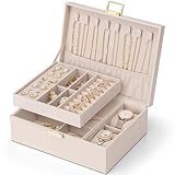 Vlando Schmuckkästchen für Damen Mädchen, 2 Ebenen Schmuckaufbewahrung PU-Leder, Schmuckkasten, Schmuck Organizer Damen, Schmuckschatulle, Uhren Aufbewahrung, für Ringe Ohrringe Halsketten, Beigerosa