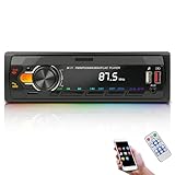 Autoradio Bluetooth 5.0, FM/AM/7 Farben Auto Radio mit Bluetooth Freisprecheinrichtung, 1Din Autoradio mit 2USB/AUX/SD/MP3 Player Fernbedienung, Unterstützung für iOS/Android