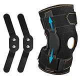 AOOWU Kniestütze, Athletics Kniebandage für Männer Frauen, Verstellbarer Kompressionsbandage mit Stahlplattenhalterung & Patella Gel Pads für Meniskusriss, Arthritis, ACL,Gelenkschmerzen, Laufen,Sport