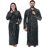 Gräfenstayn® Damen & Herren Kuschelfleece Bademantel ohne Kapuze mit Öko-Tex Standard 100 in Größe S-XXXL (M, Anthrazit)