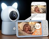 CZEview BM6 Babyphone mit Kamera 2K & 4X Zoom, 5.5' HD WLAN Video Babyfon mit App, Nachtsicht, Bewegungs&Geräusch&Temperaturerkennung, 2-Wege-Gespräch, 360° Ansicht, Musik&Buntes Nachtlicht(Blau)