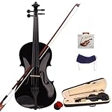 LALAHO 4/4 Full Size Violin Set, Erwachsenengeige für Anfänger, Massivholzgeige mit Etui, Bogensehne, Gefederte Schulterstütze, Kolophonium (Schwarz)