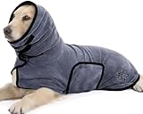PETTOM Hundebademantel, Bademantel Hund mit Hohem Kragen, Hundebademantel für Große Mittelgroße und Kleine Hunde, Hunde Bademantel Mikrofaser mit Klettverschluss (Grau, M)