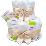 MilaBoo® 2-stöckige Windeltorte neutral mit Premiumprodukten I Besonderes Geschenk zur Geburt I Persönliches Babygeschenk zur Taufe und Babyparty (beige)