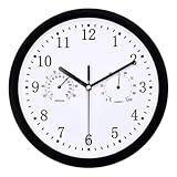 Wanduhr Außen Outdoor | 10 Zoll Gartenuhr Wetterfest Outdoor, Außenuhren Wetterfest Mit Thermometer Und Hygrometer, Funk-Wanduhr Schwarz Weiß, Funk-Wanduhr Wasserdicht Für Terrasse, Balkon, Garten