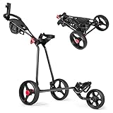 COSTWAY Golftrolley, Golftrolley 3 Rad Klappbar, Golf Trolley, Golfwagen Klappbar, Golf Trolleys, Golf Cart | mit verstellbarem Griff & Halter für Schirm, Tassen, Telefon