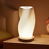 Focenat Nachttischlampe mit Holzsockel, 9-Stufig Dimmbare Nachttischlampe, Tischleuchte Minimalistische mit PLA Lampenschirm, Kleine Tischlampe mit Kabel, für Schlafzimmer Nachttisch Wohnzimme