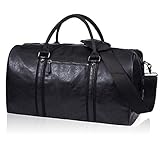 seyfocnia PU-Leder Reisetasche, Schwarz, Extra Large, Duffelbag, Wasserfest, Handgepäck, Wochenend- oder Geschäftsreise, Unisex