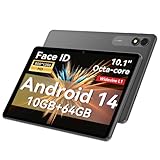 TUOHAITIME Android 14 Tablet, 10 Zoll, 10 GB + 64 GB, Dual-Stereo-Lautsprecher, 1 TB, erweiterbar, Octa-Core 2,0 GHz, Leistungsprozessor, 6000 mAh, großer Akku (schwarz)