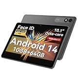 Tablet 10 Zoll, Android 14 Tablets, Octa-Core, 10(4+6)GB RAM 64 GB ROM 1TB Erweiterung, FHD Touchscreen, Tablet PC mit Widevine L1, WiFi, Bluetooth, Support Fast Charging, Face Unlock(Schwarz)