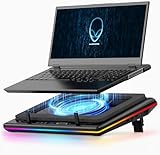 llano 2024 RGB Gaming Laptop Kühler Kühlpad mit Touch-Bedienung stufenloser Geschwindigkeit &14cm Extra-groß Leistungsstarker Turbo-Lüfter Dichtungsschaum 3-Port-USB-Hub für 38–48cm Notebook