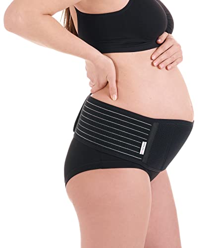 Herzmutter Bauchgurt Schwangerschaft - größenverstellbarer Schwangerschaftsgurt - Bauchgurt-Schwangerschafts-Stützgürtel-Bauchband - Gymnastik-Yoga-Sport - Beige-Schwarz - 3400 (S-M, Schwarz)