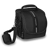 PEDEA DSLR-Kameratasche *Essex* Fototasche für Spiegelreflexkameras mit wasserdichtem Regenschutz, Tragegurt und Zubehörfächern, Gr. M schwarz/grau