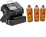 SMH LINE® Camping Heizstrahler Gasheizung 1,3KW Gasstrahler Keramik Camping Heizung Zelt Heizung + 3 Gaskartuschen im Set