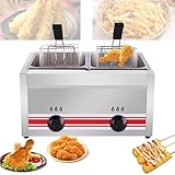 Kommerzielle Gas Friteuse, verdickter Edelstahl Arbeitsplatte Öl Friteuse, große Kapazität mit Temperaturregelung,für Pommes Frites Türkei Donuts Home Kitchen Restaurant (Double cylinder)