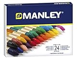 Manley Wachsmalstifte 24 Einheiten | Professionelle Wachsmalstifte | Weiche Wachsmalstifte im Etui | Mischbare Farben | Farblich sortiert