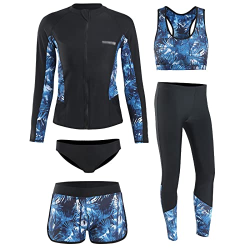 RWHXN Damen Neoprenanzug, 5 Teiliges Set UV-Schutz Surfanzug, Langarm Sommer Sportlicher Elastischer Tauchanzug, Split-Badeanzug für Surf Schnorchel Kajak-XL(59-66kg)-Frauen