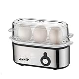 mesko MS 4485 Eierkocher für 3 Eier mit Messbecher, 350 W, kochzubehör für weiche, harte gekochte Eier, Kontrollleuchte, automatische Abschaltung, klein, silber/schwarz, 9.3 x 21 x 14.3 cm