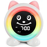 FiveHome Wecker Kinder-Schlaftrainer Kinder Kinderwecker Digital Lichtwecker mit 11 Farben Nachtlicht | Timer | Snooze-Funktion | Geschenk für Mädchen und Jungen Katzenwecker