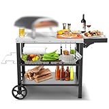 GFTIME Edelstahl Grilltisch Grillwagen mit 3 Etagen, Pizzaofenständer, Grilltisch für den Außenbereich, Arbeitswagen mit 4 Haken, Outdoor Servierwagen Beistelltisch, Grill Trolley 116 x 54cm