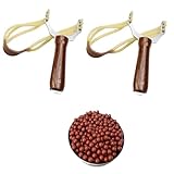 GERUI 2 Stück Schleuder Steinschleuder Zwille Set, Holz Schleuder für Outdoor Sportarten, Katapult mit 100pcs Zwille Tonkugeln, für Erwachsene und Kinder,Spielzeug für den Außenbereich