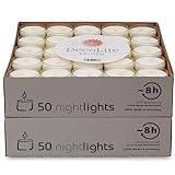 DecoLite: 50-500 Teelichter Nightlights in transparenter Hülle | 8 Stunden Brenndauer | 100% made in Germany | RAL Geprüft | höchste Qualität | Kerzen in Durchsichtigem Behälter (100) Ohne Duft