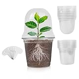 Generisch 12 Stück Anzuchttöpfe Transparent, Aufzuchttöpfe mit Deckel, Ø9 cm Kunststoff Pflanztöpfe Anzucht, Runden Anzuchttopf mit Pflanzenetiketten, Orchideentopf für Setzlinge, Samen