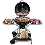 Pobbycrafm Holzkohlegrills Mit Deckel, Mobiler Grillwagen mit Seitenablage, Thermometer, Aschebehälter, Verstellbaren Lüftungsöffnungen Grillwagen Räucherofen für Outdoor Camping Picknick