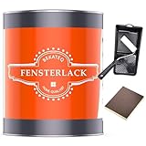 Fensterlack Set 2in1 innen und außen, 1l Fenster und Türenlack + Farbrolle + Schleifpad - Türrahmen & Fensterrahmen Lack für Holz, Metall, Kunststoff - Holzlack, Metallschutzlack - BEKATEQ LS-440