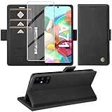 Giyer Handyhülle für Samsung Galaxy A71 Hülle mit Displayschutzfolie, Schutzhülle Galaxy A71 Universal-4G/5G Leder Wallet Flip Case Standfunktion Kartenfach Klapphülle für Samsung A71 Cover (Schwarz)